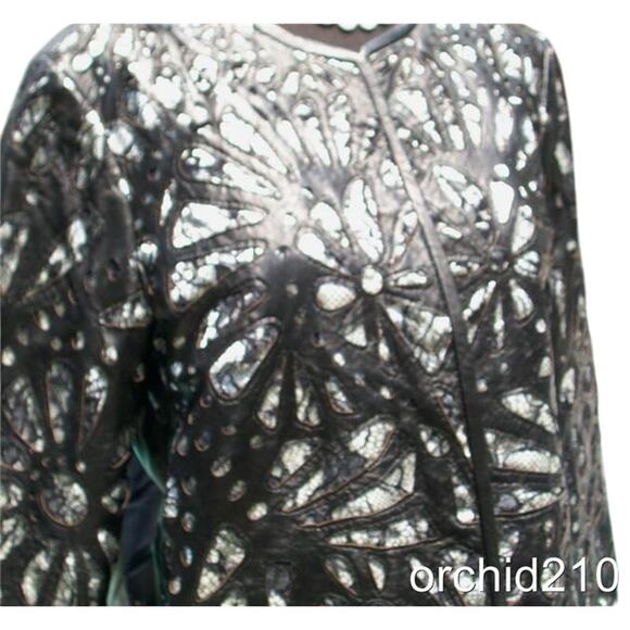 Cache Laser Cut Leather Lace Swing Jacket Top New Peek A Boo Black White $398 - Picture 3 of 6